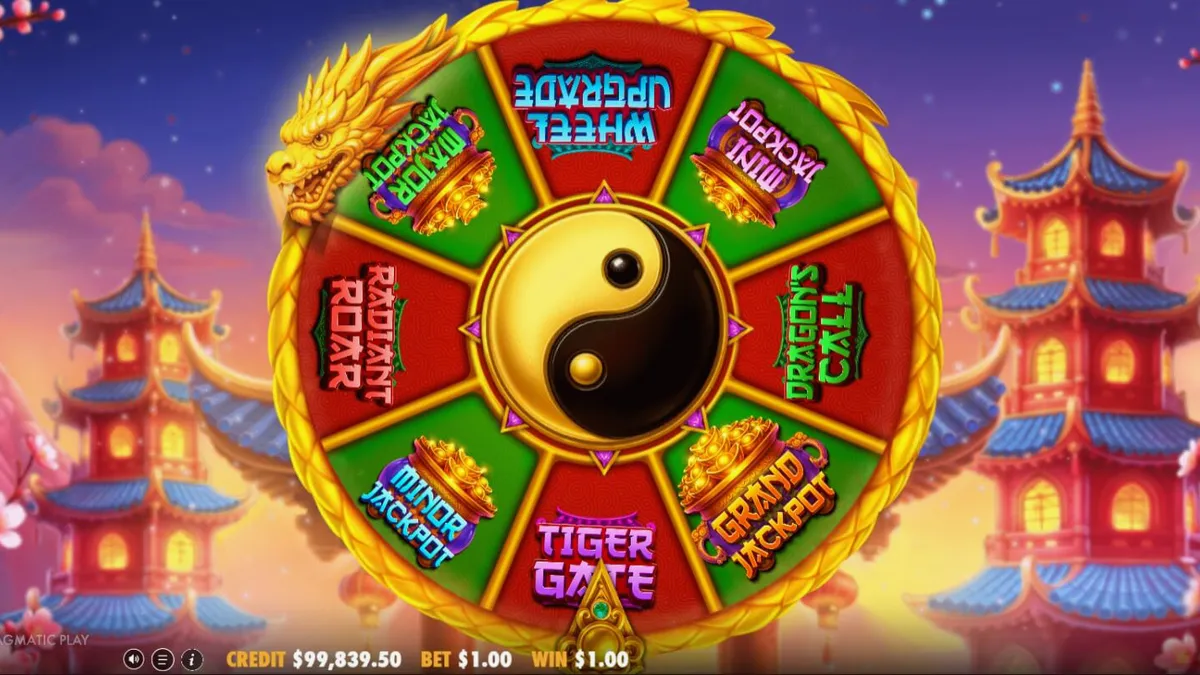 Makulay na disenyo ng Dragon Tiger Fortunes slot na may mga dragon at tiger motif
